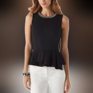White House Black Market Black Sleeveless Ponte Knit Peplum Top Blouse 4 Small